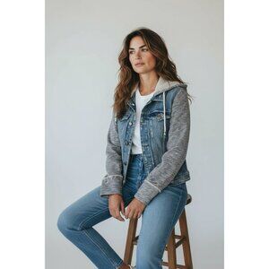 Free People Sweatshirt Hooded/Sleeve Jean‎ Jacket Boho Streetwear M